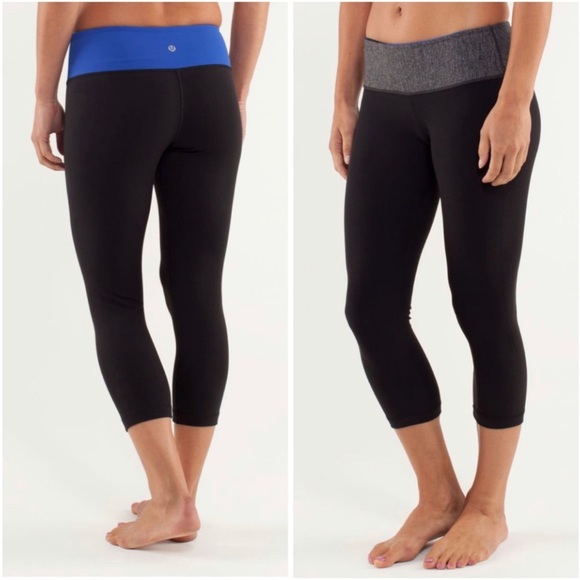 Lululemon Wunder Under Crop *Reversible Black / New Blue / Wee Stripe / Coal EUC - Picture 1 of 4